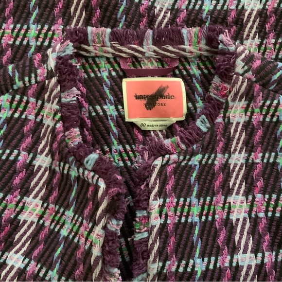 Kate Spade Plaid Tweed Jacket Plum Tree Colours Size 0 And 00 - Picture 7 of 7